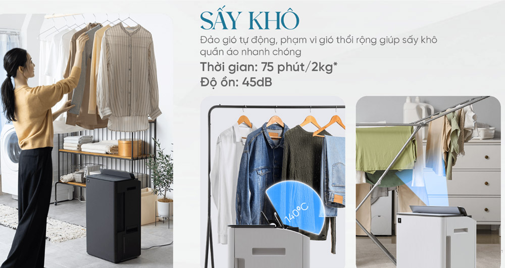 Máy Lọc Không Khí Sharp DW-T30FV-W có thời gian sấy khô 75 phút