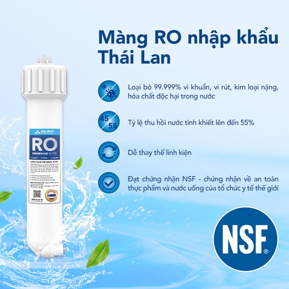 Màng lọc RO 75 GPD nhập khẩu Thái Lan của Máy Lọc Nước Hòa Phát HPR516