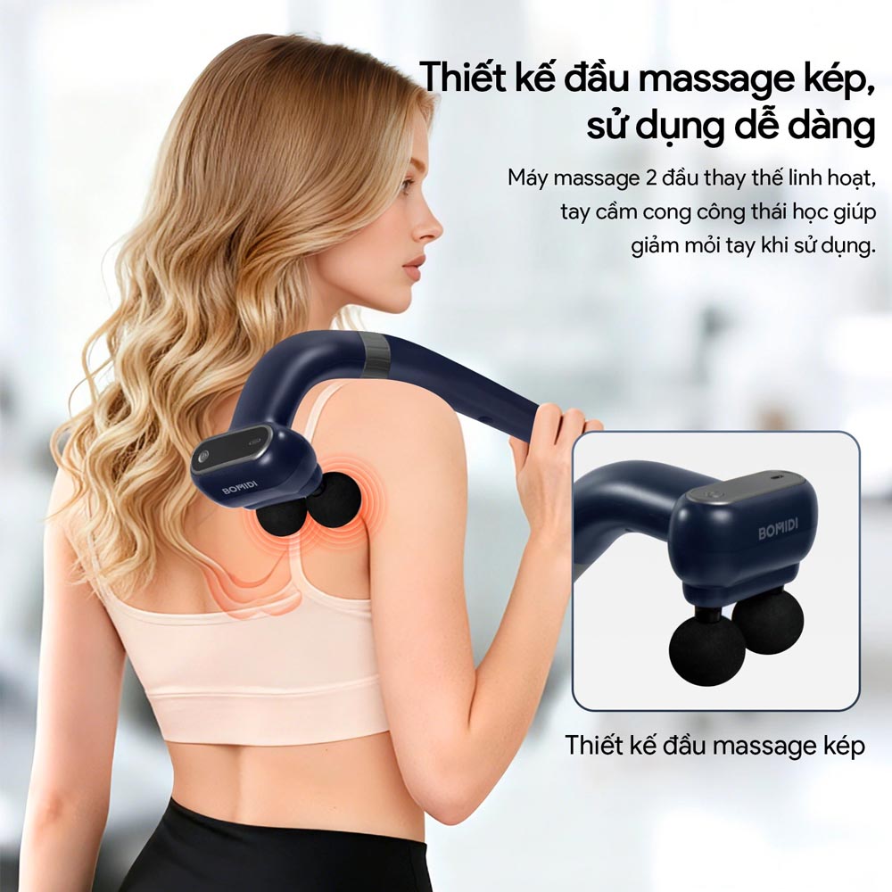 Máy Massage Cầm Tay Bomidi MG6 có thiết kế đầu massage kép