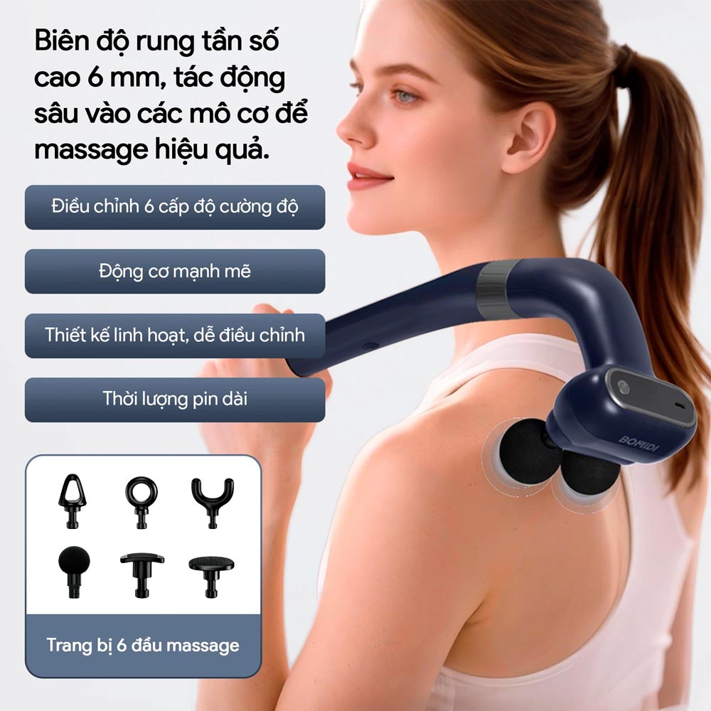 6 cấp độ tùy chỉnh của Máy Massage Cầm Tay Bomidi MG6