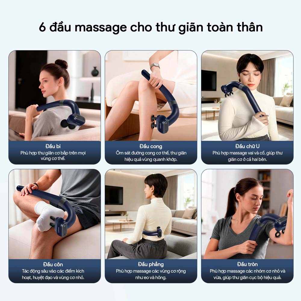 6 loại đầu massage của Máy Massage Cầm Tay Bomidi MG6