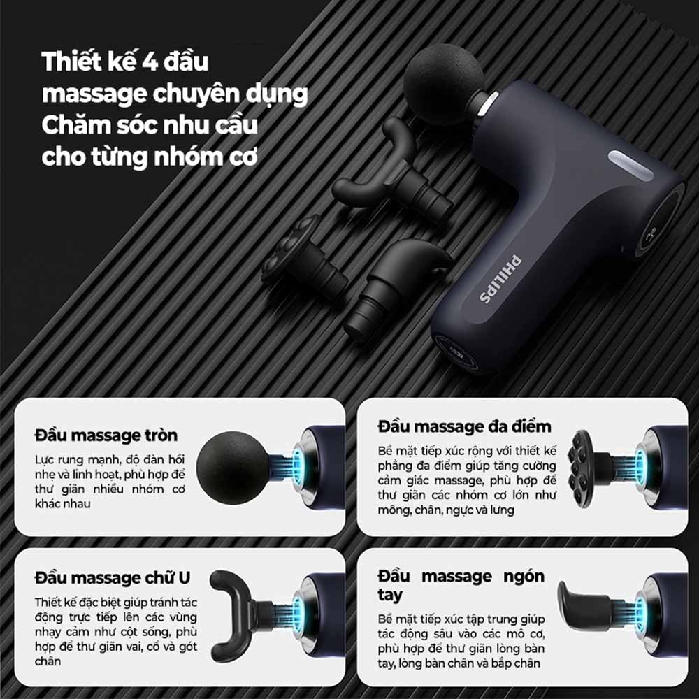 Máy Massage Cầm Tay Philips PPM7319 đi kèm 4 đầu massage