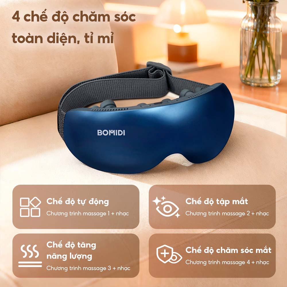 Máy Massage Mắt Bomidi EM01 sở hữu cơ chế massage xung nhịp với 4 chế độ