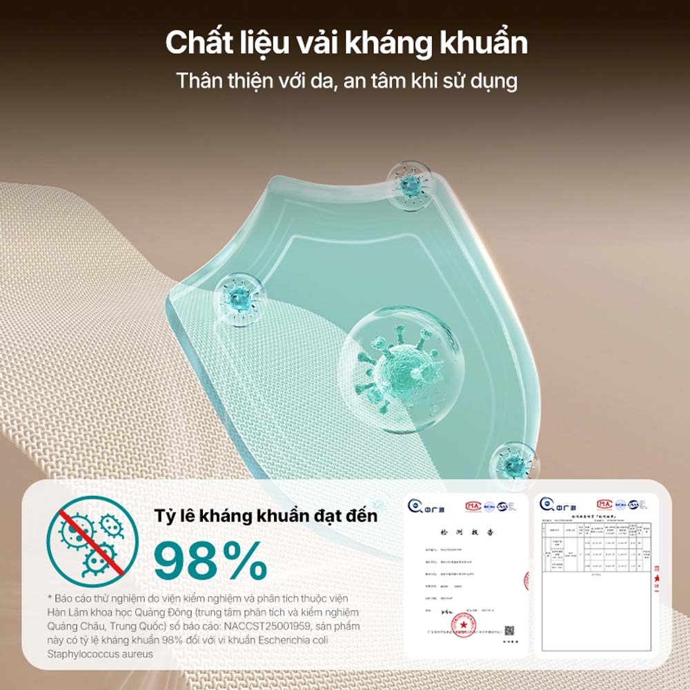 Chất liệu vải có khả năng kháng khuẩn, mềm mại và thoáng khí