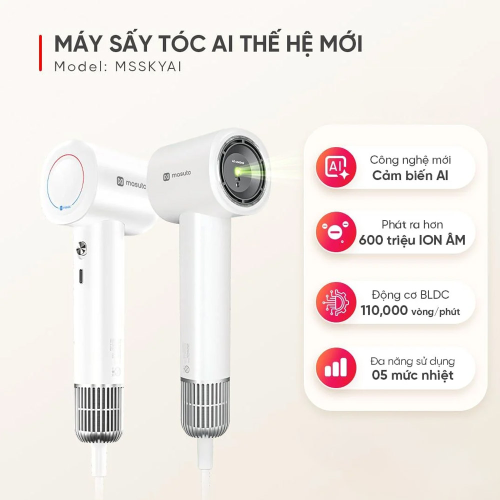 Máy Sấy Tóc AI Tốc Độ Cao Masuto MSSkyAI