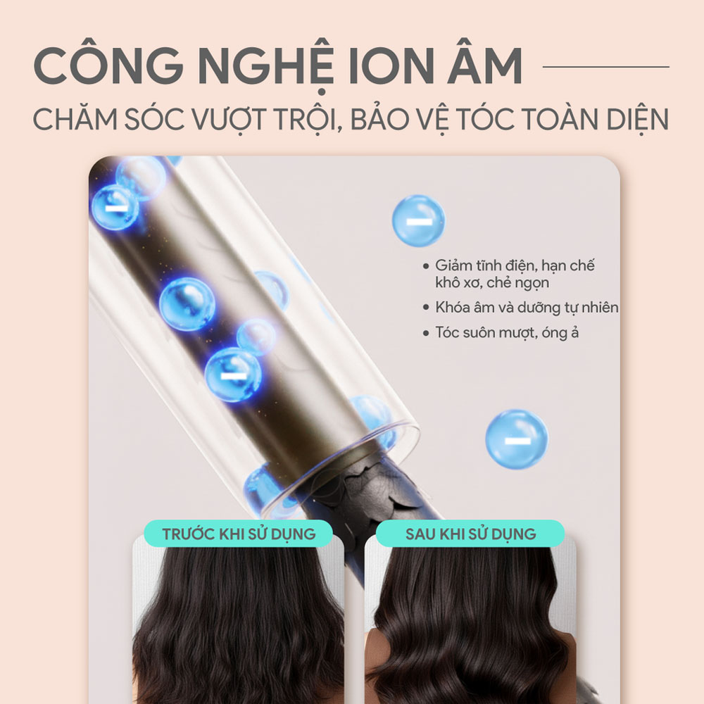 Công nghệ Ion âm giúp tóc mượt mà, không khô xơ