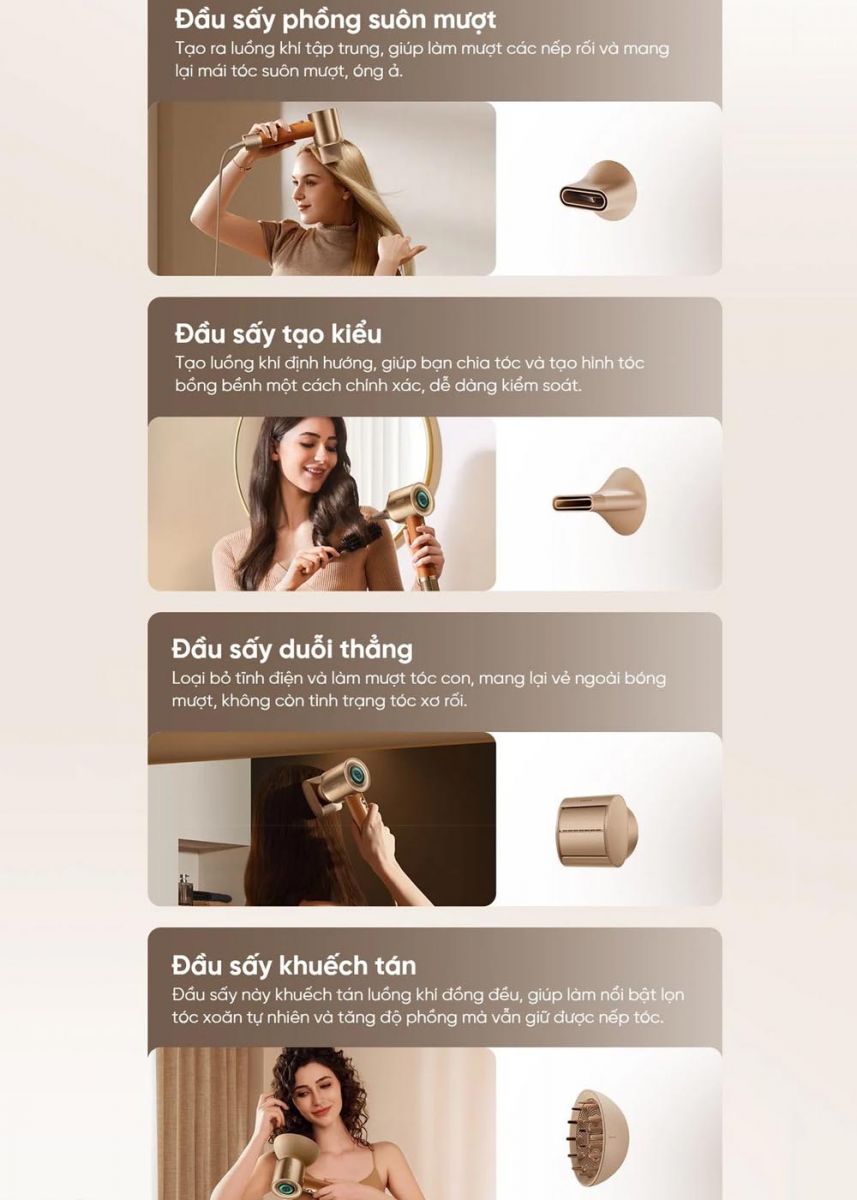 4 đầu sấy tóc của Máy Sấy Tóc Dreame Hair MiraclePro AHX30