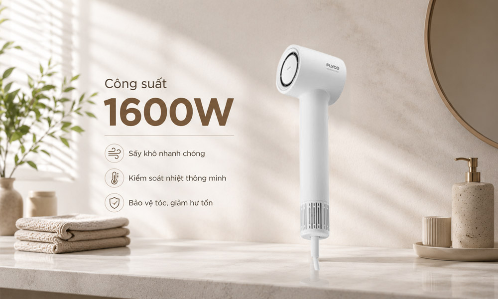 Máy Sấy Tóc Tốc Độ Cao Flyco FH6370VN Màu Trắng sấy tóc nhanh khô