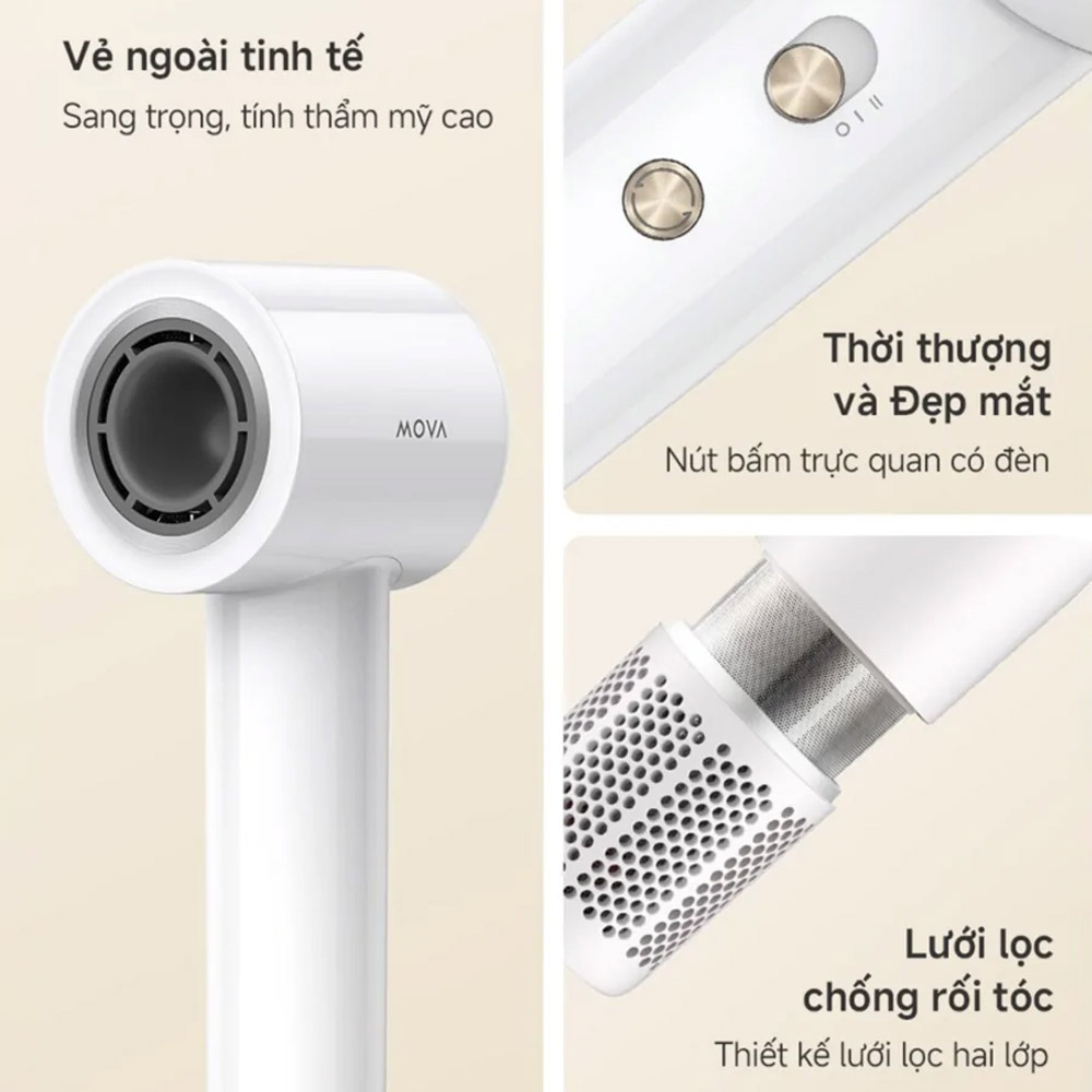 Máy Sấy Tóc Tốc Độ Cao Mova Turbo Màu Trắng
