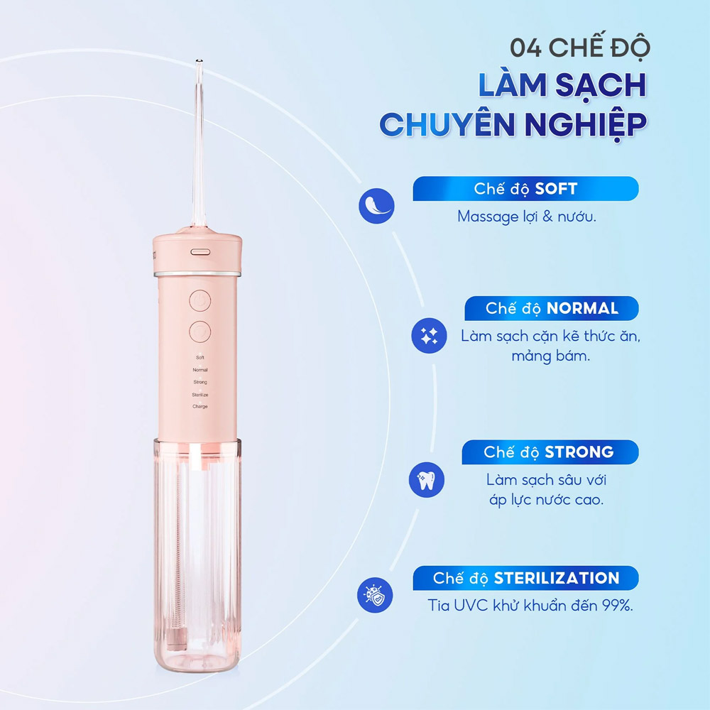 4 chế độ làm sạch của Máy Tăm Nước Gấp Gọn Masuto MSTravelFloss