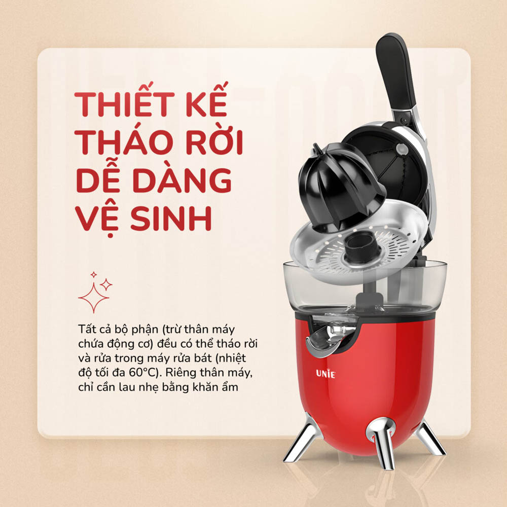 Các bộ phận có thể tháo rời hỗ trợ vệ sinh dễ dàng