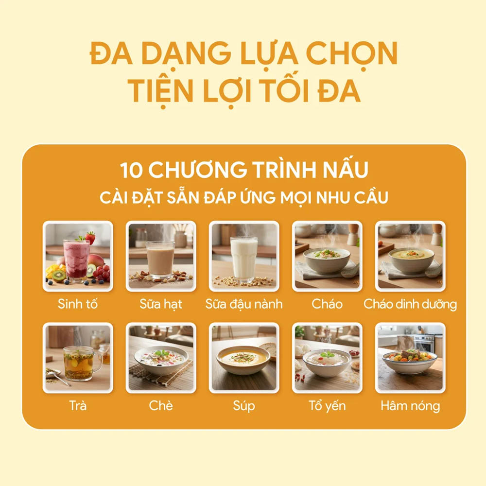 10 chế độ nấu tự động đáp ứng đa dạng nhu cầu chế biến