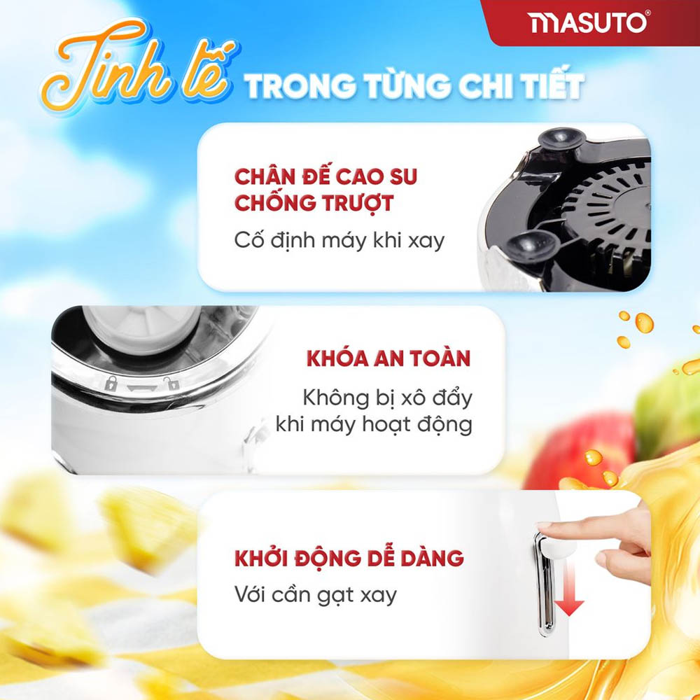 Máy Xay Sinh Tố Blender Masuto BL399B sở hữu thiết kế an toàn