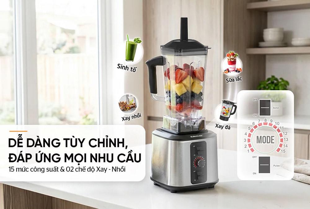 15 tốc độ xay và 1 chế độ nhồi giúp điều chỉnh linh hoạt theo nguyên liệu