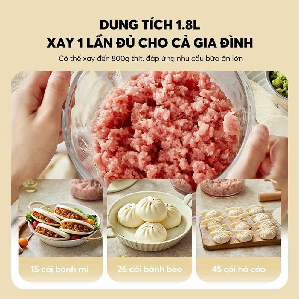 Dung tích 1.8 lít đáp ứng nhu cầu xay thịt, gia vị hành tỏi ớt