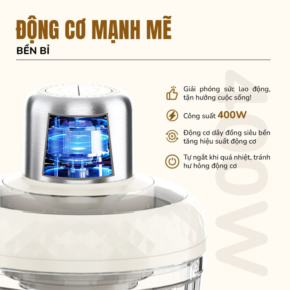 Công suất 400W cùng động cơ dây đồng bền bỉ, tăng hiệu suất hoạt động