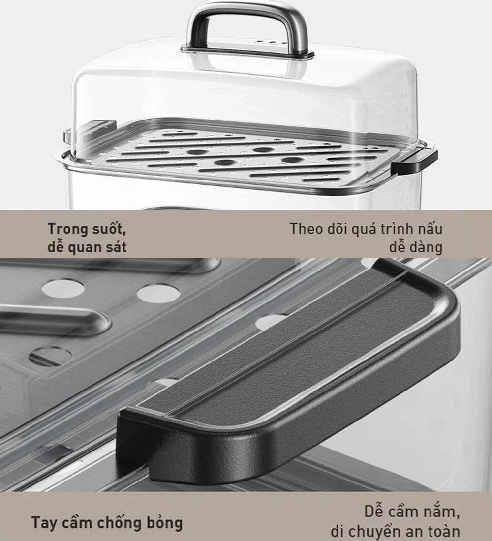 Nồi Lẩu Hấp Điện Joyoung JFS-556 có nắp đậy nhựa và tay cầm chống nóng