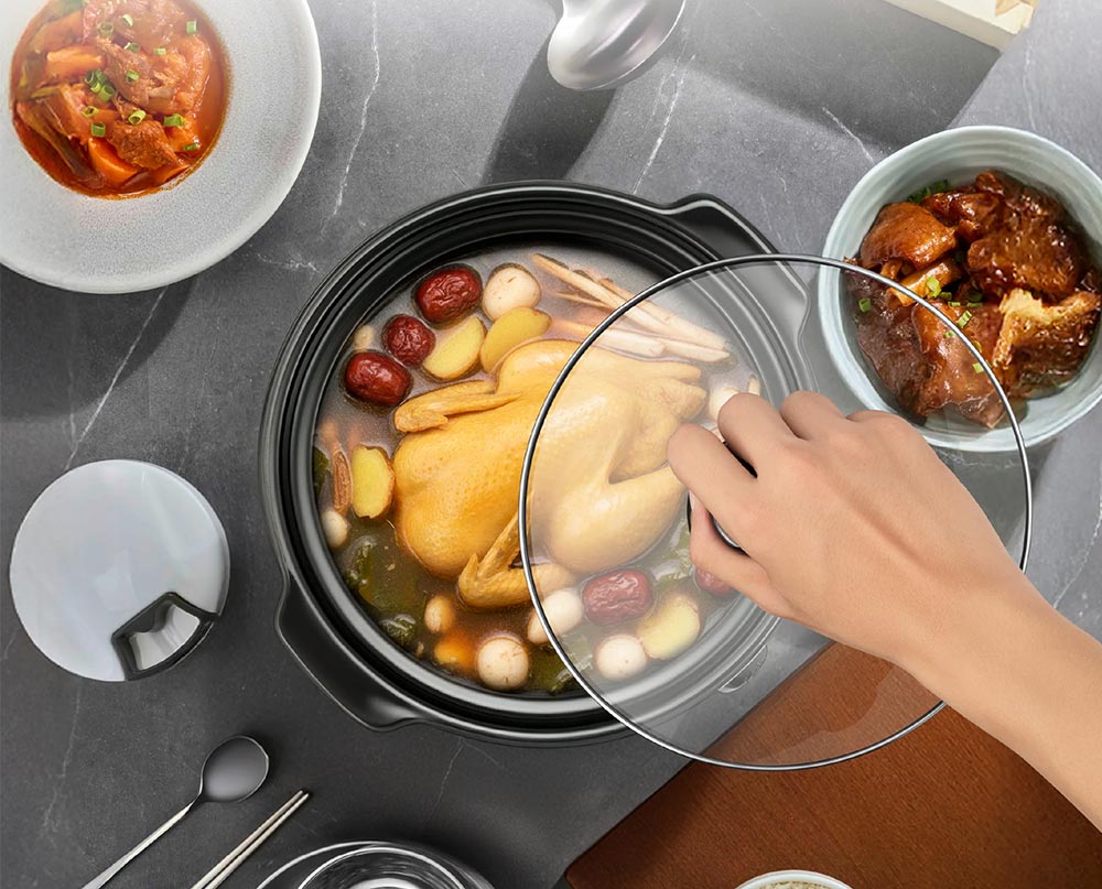 Thiết kế lòng nồi gốm tráng men, nắp kính cường lực