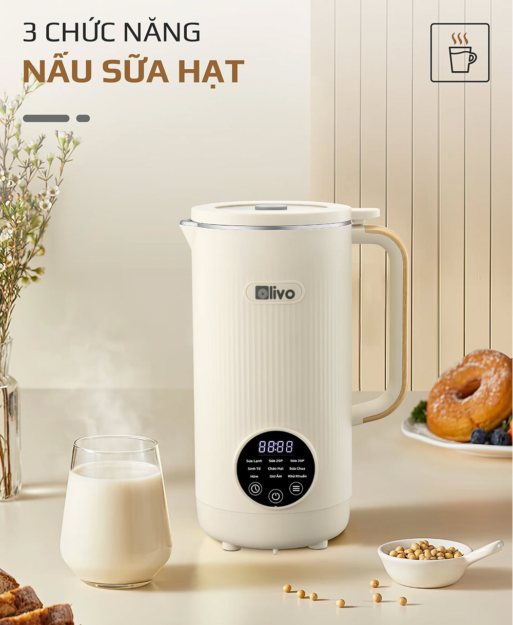 3 chức năng nấu sữa hạt máy xay nấu đa năng OLIVO CB1200
