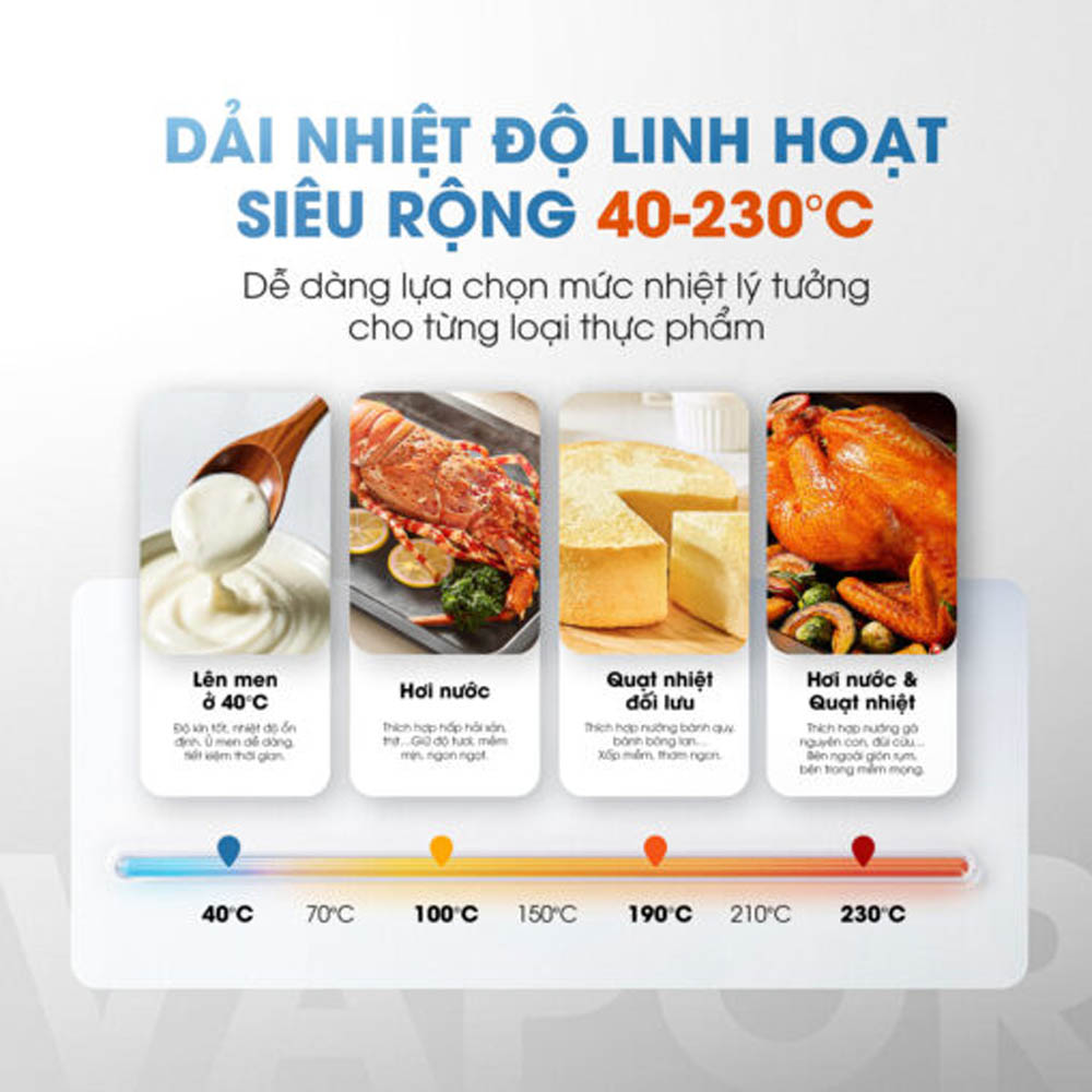 Nồi Chiên Hơi Nước Kalite Vapor hỗ trợ dải nhiệt độ từ 40 - 230°C