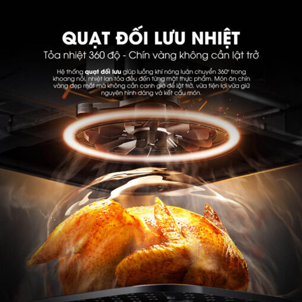 Quạt đối lưu nhiệt 360° hỗ trợ món ăn chín vàng đều