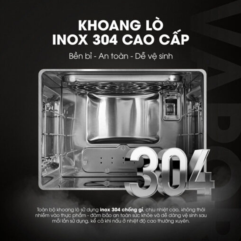 Khoang lò Inox 304 cao cấp có khả năng chống gỉ sét và chịu nhiệt tốt