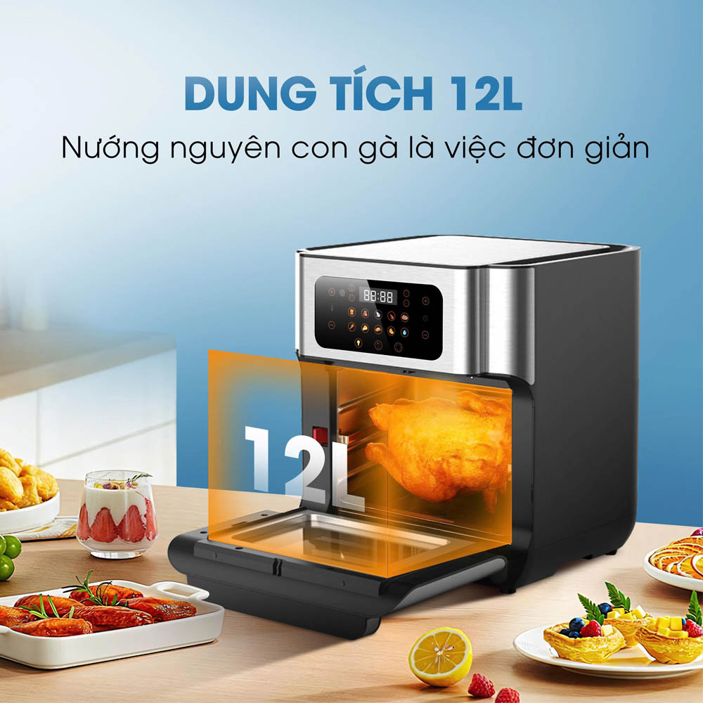 Dung tích 12 lít rộng rãi cho nhu cầu chế biến hằng ngày
