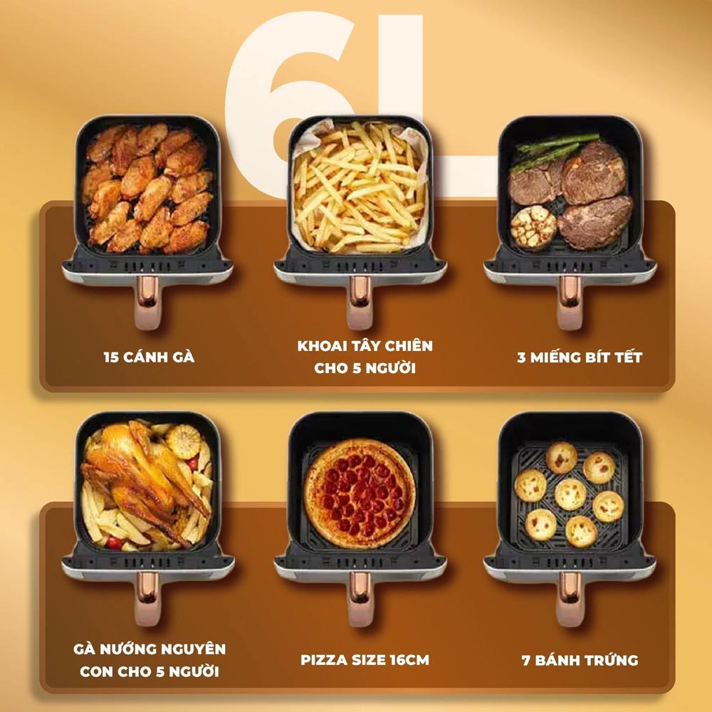 Dung tích 6L có thể chiên cả con gà từ 1 - 2kg