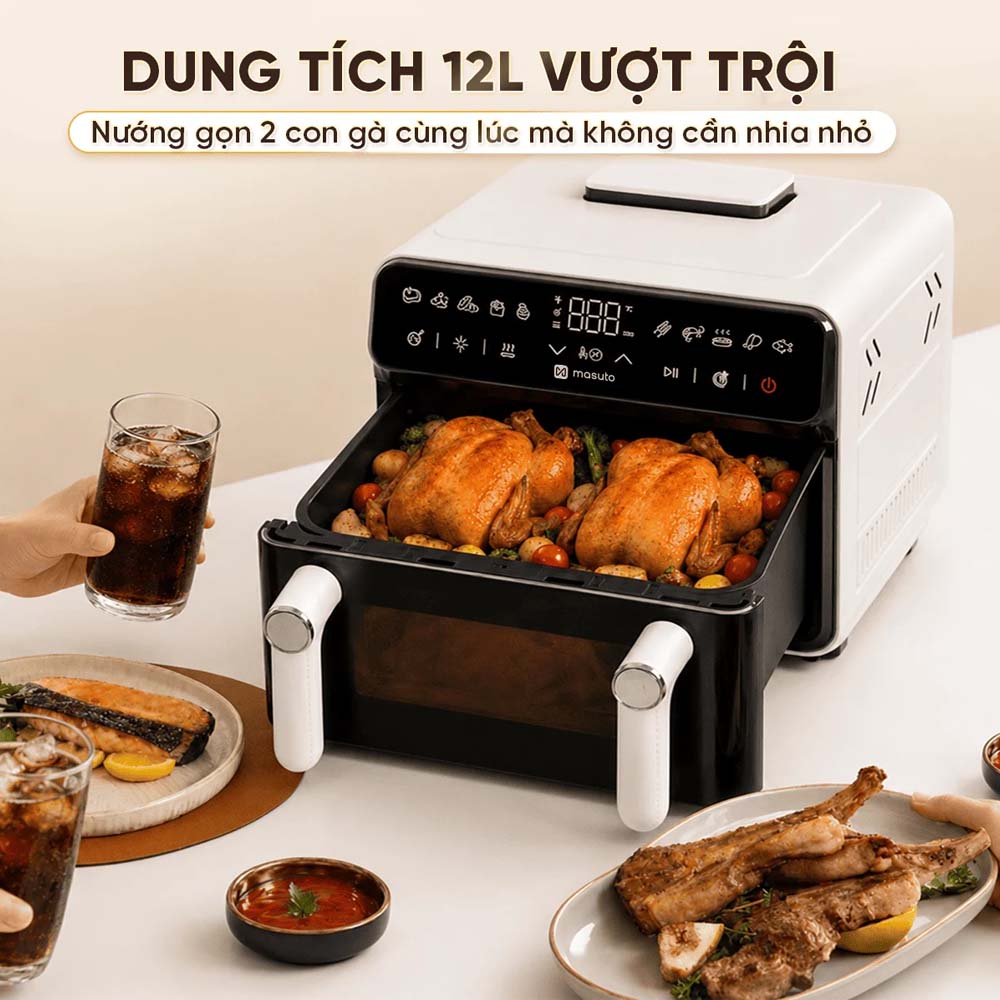 Dung tích 12L cho phép chế biến nhiều món ăn với kích thước lớn