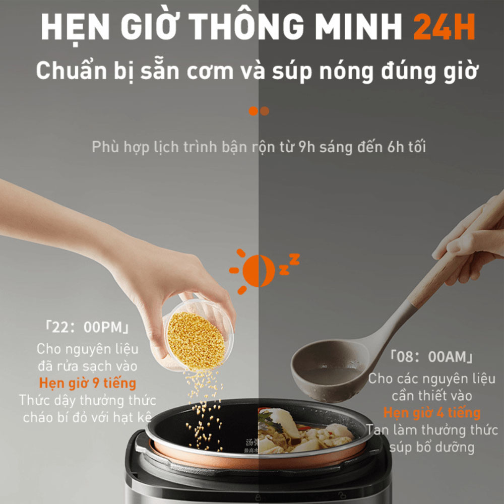 Tính năng hẹn giờ cho phép cài đặt thời gian nấu theo lịch sinh hoạt