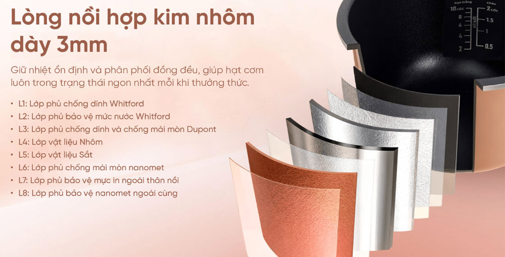 Lòng nồi hợp kim nhôm dày 3mm giữ nhiệt tốt