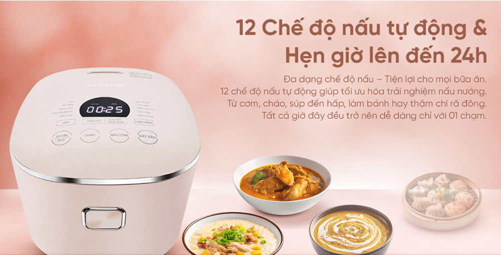 12 chế độ nấu tự động cùng chức năng hẹn giờ lên đến 24 giờ