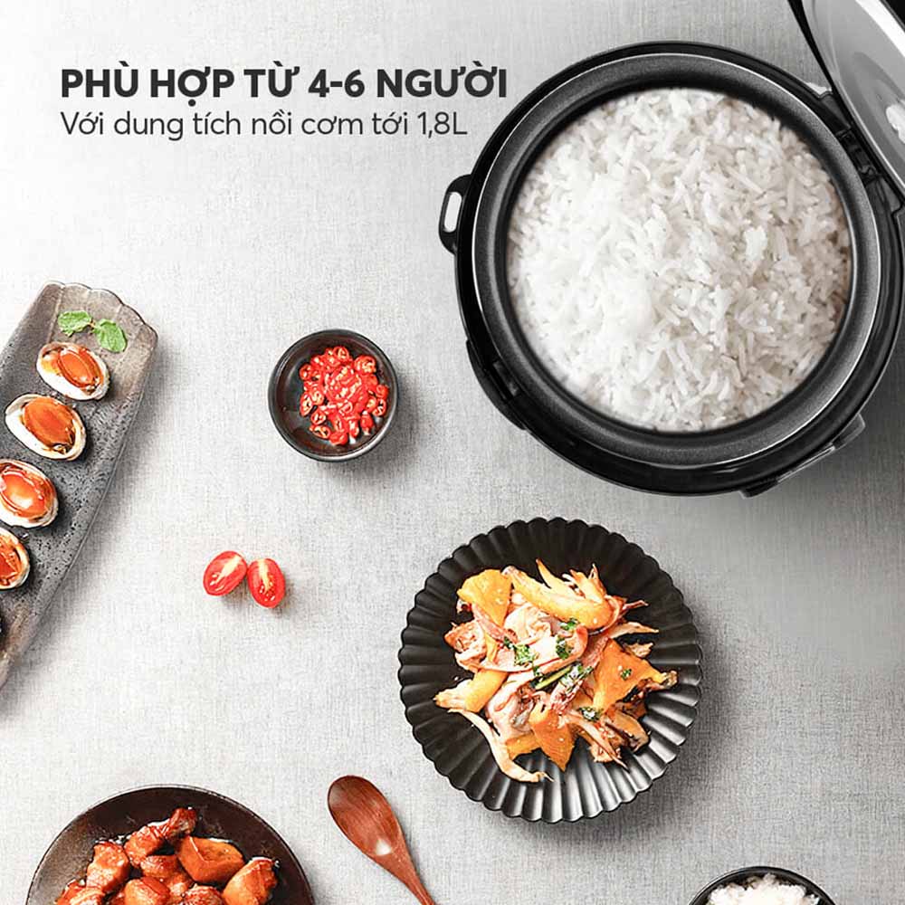 Dung tích 1.8L phù hợp cho việc nấu cơm cho gia đình 4 - 6 người