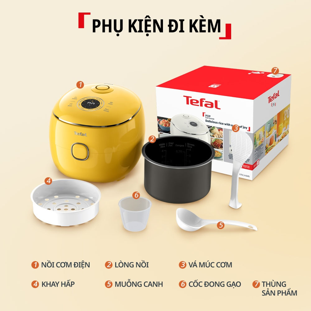 Nồi Cơm Điện Tử Mini Tefal Pop RK5352Y0 hỗ trợ nấu dễ dàng 