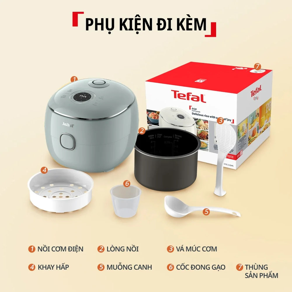 Tefal Pop RK535TY0 sở hữu thân nồi được hoàn thiện từ chất liệu nhựa