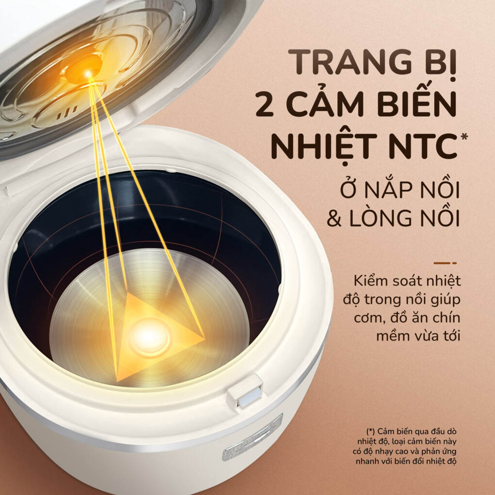 2 cảm biến nhiệt NTC ở nắp nồi và lòng nồi