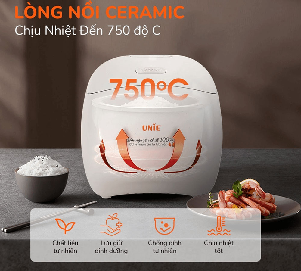 Lòng nồi bằng Gốm Ceramic chịu nhiệt tốt, dẫn nhiệt đều