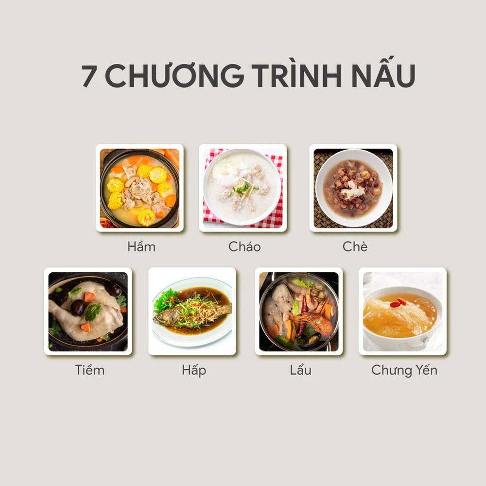 7 chương trình nấu cài đặt sẵn giúp dễ dàng lựa chọn chế độ phù hợp
