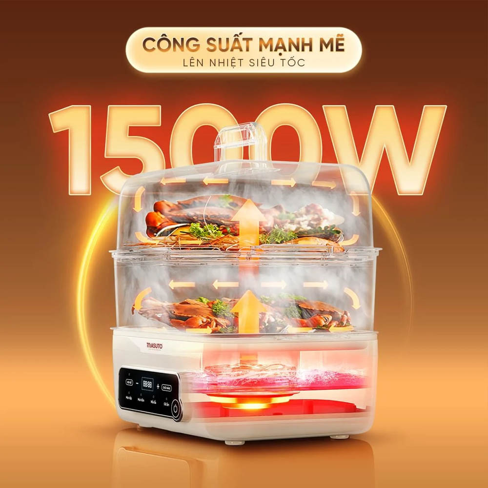 Công suất 1500W cùng vòng nhiệt kép làm chín thực phẩm nhanh chóng