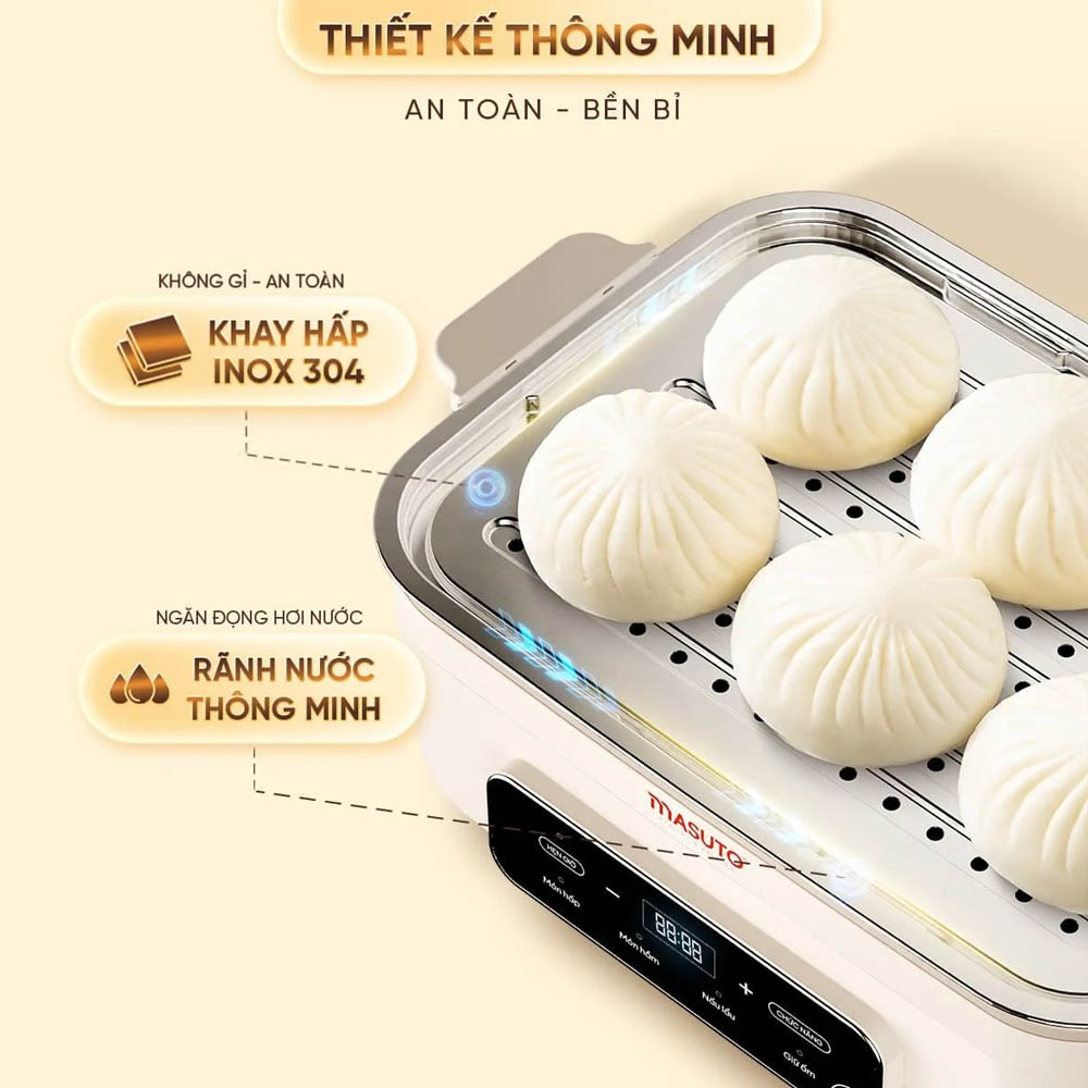 Khay hấp bằng thép không gỉ và rãnh nước thông minh