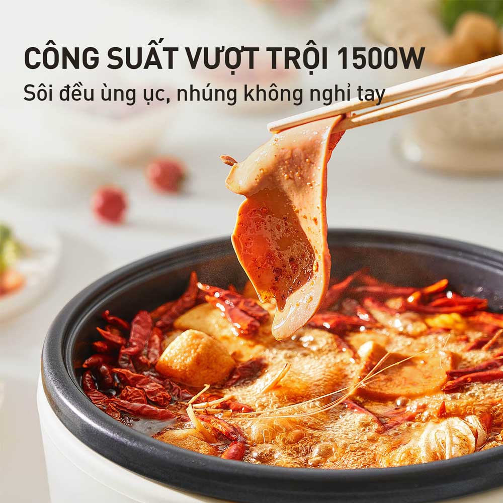 Công suất tối đa 1500W kết hợp mâm nhiệt lớn giúp gia nhiệt nhanh