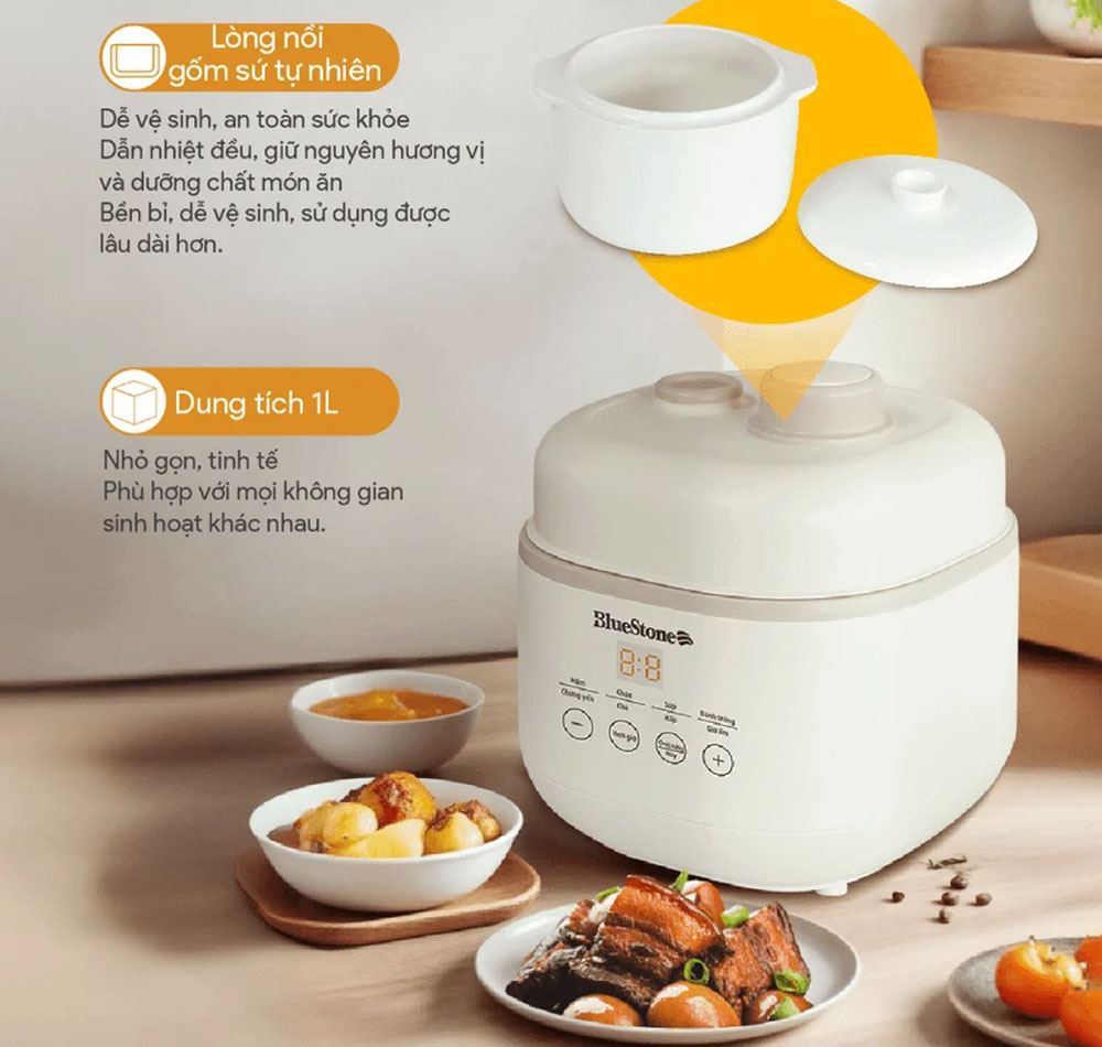 Lòng nồi sử dụng chất liệu gốm sứ tự nhiên, đảm bảo an toàn cho sức khỏe