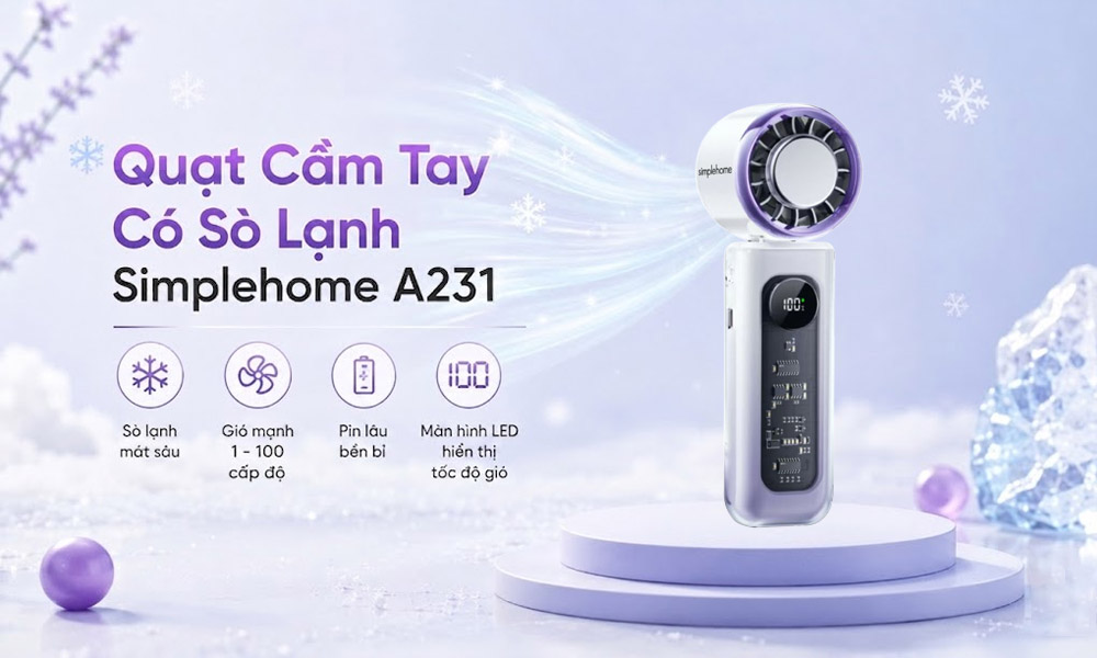 Quạt Cầm Tay Simplehome A231 Màu Tím Ombre có thiết kế nổi bật