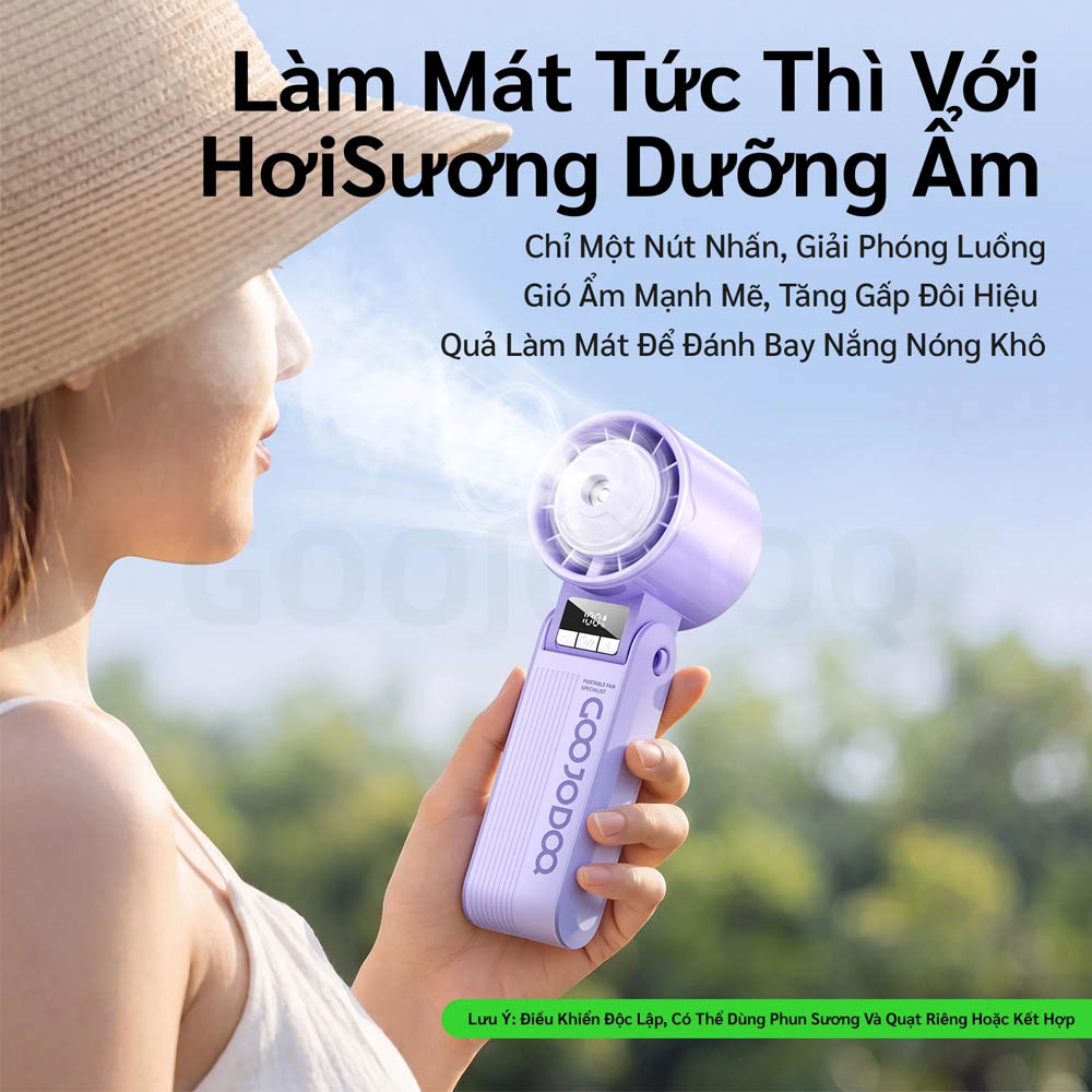 Quạt Cầm Tay GOOJODOQ GFS023 (PURPLE) tích hợp tính năng phun sương