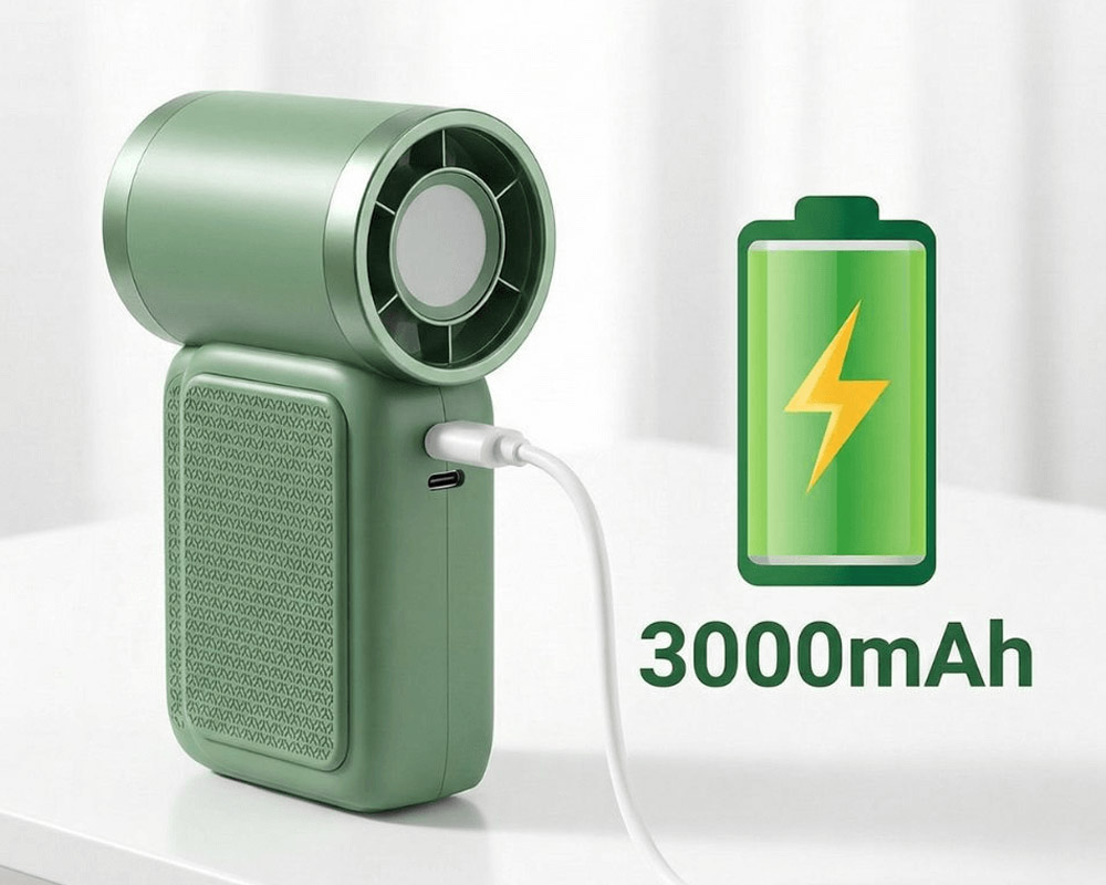 Quạt Cầm Tay Mini Kachi MK441 trang bị viên pin dung lượng 3000mAh