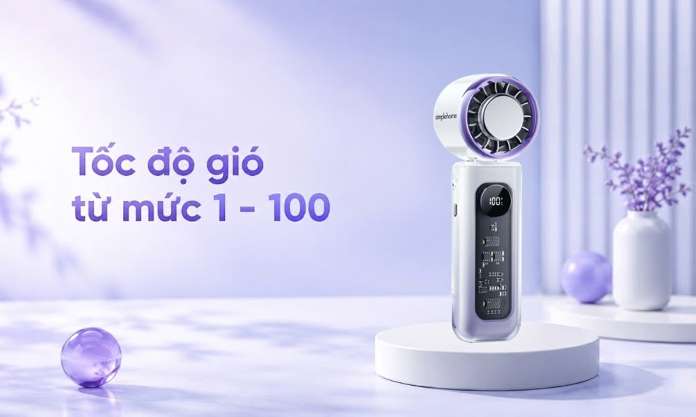 Linh hoạt điều chỉnh tốc độ gió của Quạt Cầm Tay Simplehome A231 Màu Tím Ombre