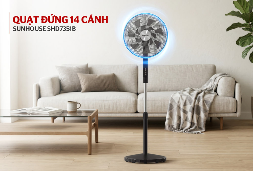Quạt Đứng 14 Cánh Sunhouse SHD7351B 55W có thiết kế cánh kép 