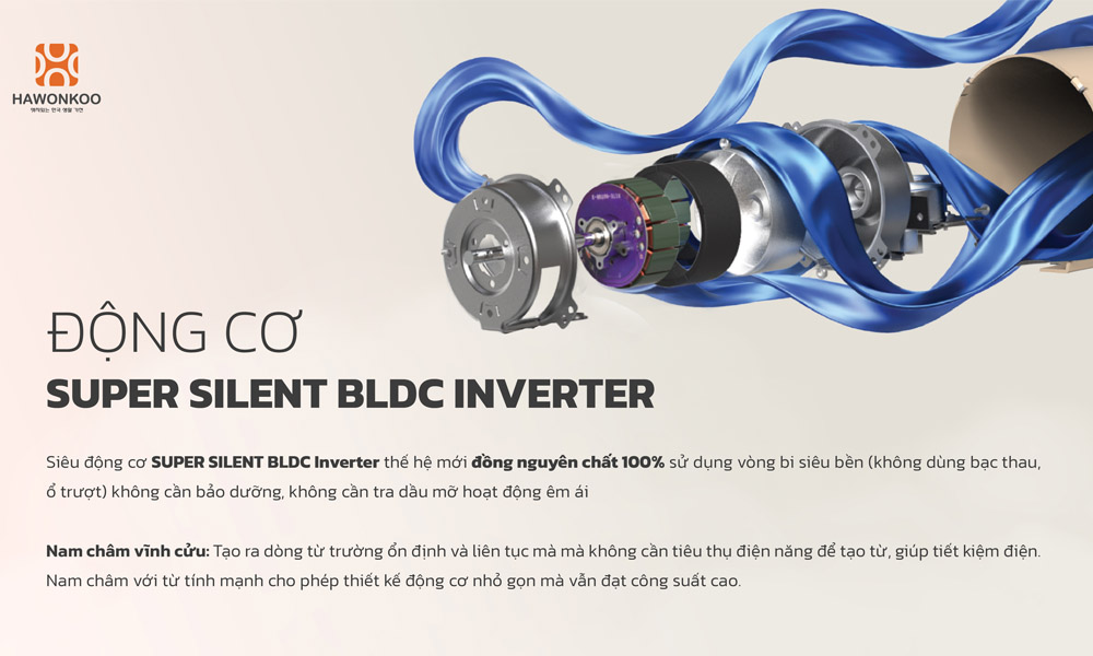 Quạt Đứng Hawonkoo FDH-86-BLDC-Inverter-CF có động cơ SUPER SILENT BLDC Inverter