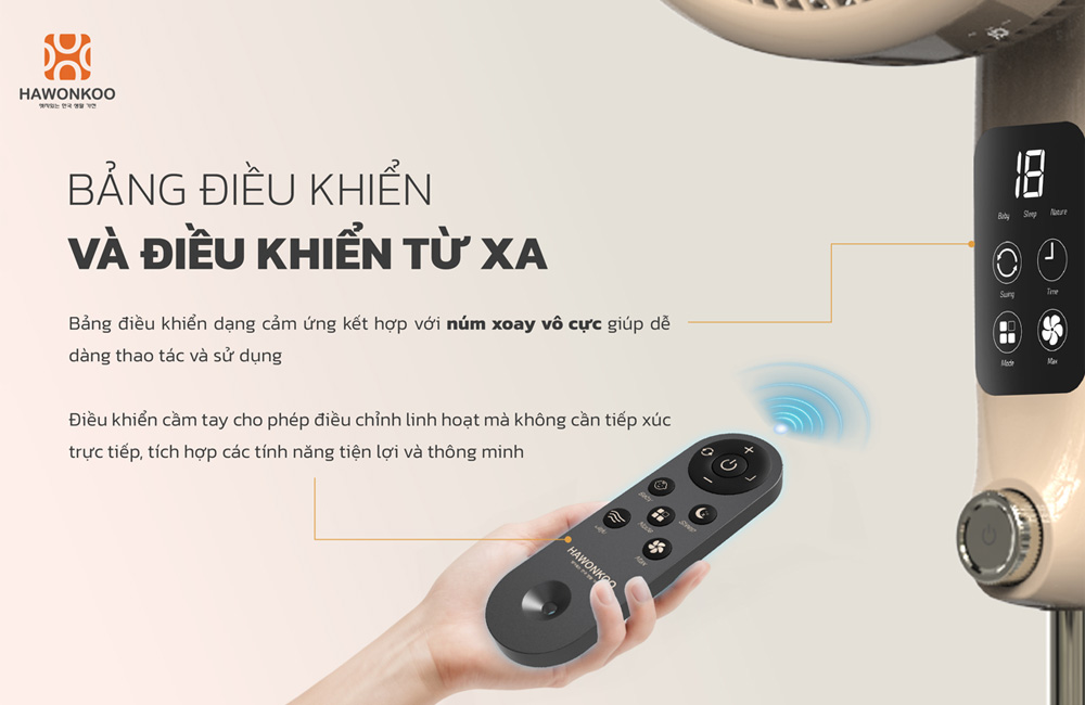 Quạt Đứng Hawonkoo FDH-86-BLDC-Inverter-CF đi kèm remote điều khiển từ xa