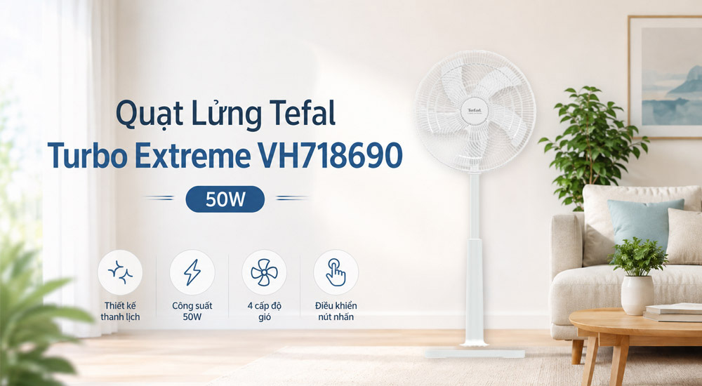 Quạt Lửng Tefal Turbo Extreme VH718690 có 5 cánh quạt đường kính 40cm